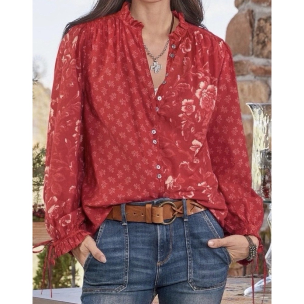 Sundance Womens Petite M Janica Floral Peasant Puff Sleeve Blouse Boho Cottage